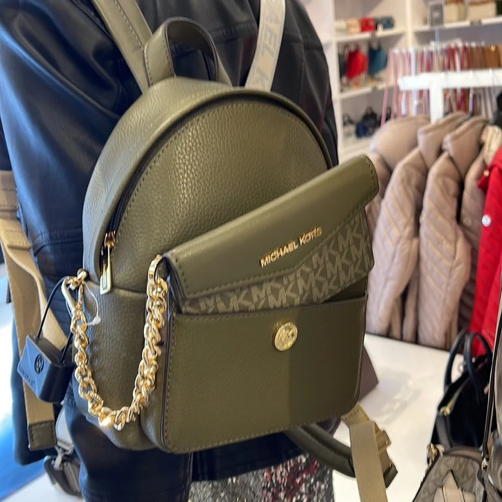 MICHAEL KORS Maisie Extra-Small Pebbled Leather 2-in-1 Backpack Olive NWT